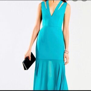 BCBG MAXAZRIA Teal Mermaid Fitted Gown chic boho